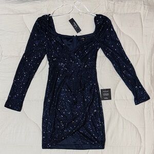 NEW with tags! Lulu's Midnight Blue Sequin Long Sleeve Dress